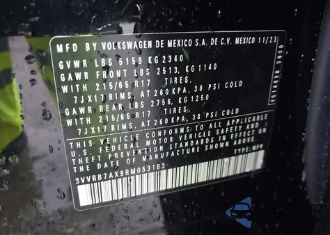 2024 Volkswagen Tiguan 2.0T S from USA, damaged, VIN 3VVRB7AX9RM053183